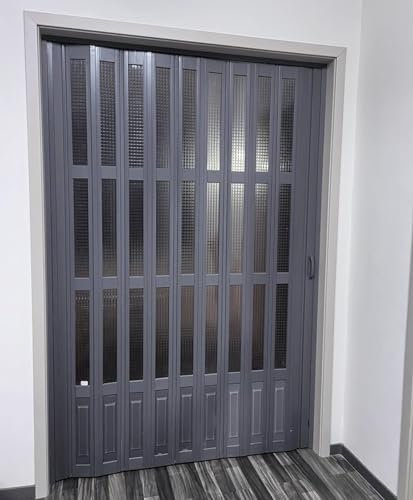 YLLFFLL Grau Innentüren Falttüren Als Raumteiler, 87 cm 70 80 90 100 110 120 130 150 160 cm Breite, Kunststoff PVC Falttür Falttüre Schiebetür Nischentür Zuschneidbar(110x195cm/43.3x76.8in)