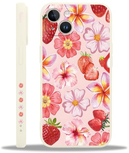Yoedge Cover per iPhone 13 con Estivi Fiori Aesthetic Summer Disegni Fragola Strawberry Motivo, Sottile Morbida Silicone Custodia Antiurto Bumper Case per Donne Ragazza per iPhone13 6,1,Rosa