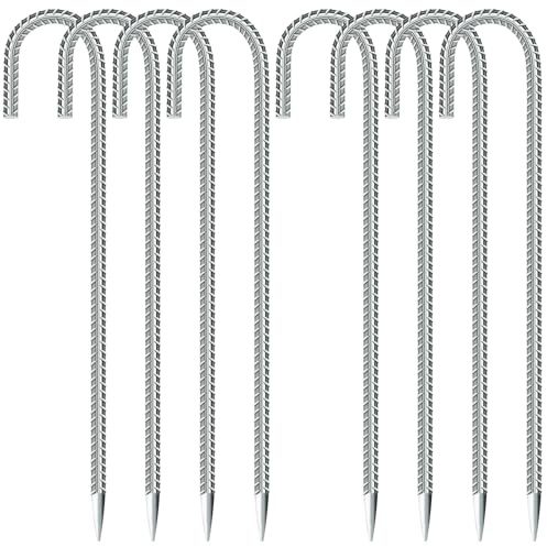 KOOOGEAR 8 estacas de suelo, anclajes para suelo, 30 cm de largo, ganchos en J, para tiendas de campaña, trampolín para asegurar vallas, tiendas de campaña, estacas de jardín, trampolín (8 unidades