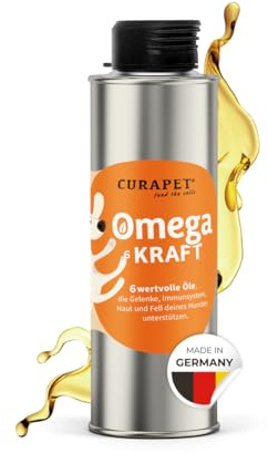 Omega 3-6-9 Öl für Hunde – CURAPET – enthält kaltgepresste Pflanzenöle & hochwertiges Lachsöl mit EPA & DHA. Premium-Qualität, Made in Germany. Auch Barf geeignet. (250 ml)