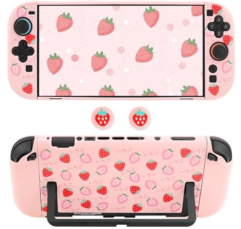 RHOTALL Pink Dock Case for Nintendo Switch 2 2025, Cute Strawberry PC Protective Cover, Slim Design, Cute Controller Cover with Detachable Joycon Compatible with Switch 5.1cm, for