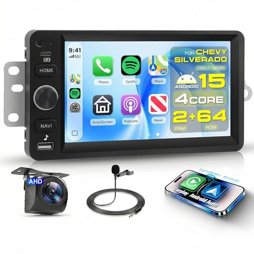 4 Core 2G+64G Car Radio for 2003-2006 Chevrolet Chevy Silverado GMC Sierra Yukon Tahoe Impala Hummer H2, 7 IPS Touch Screen Android Car Stereo with DSP Carplay Android Auto FM SWC Backup Camera