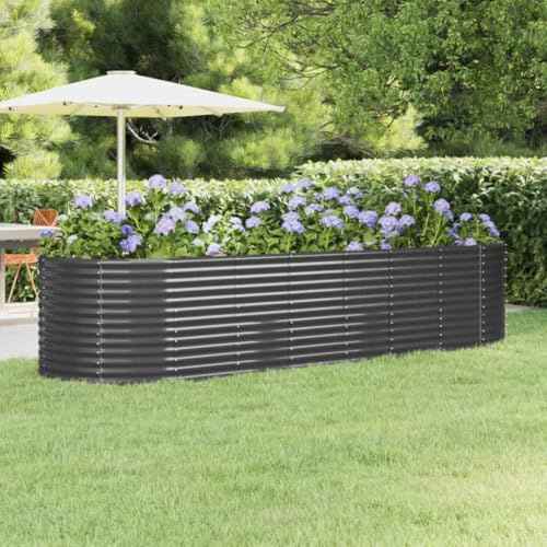 WKIEQACO Casa & Giardino,Mobili-Giardino Aiuola Sopraelevata Acciaio verniciato a Polvere 322x100x68 cm Antracite