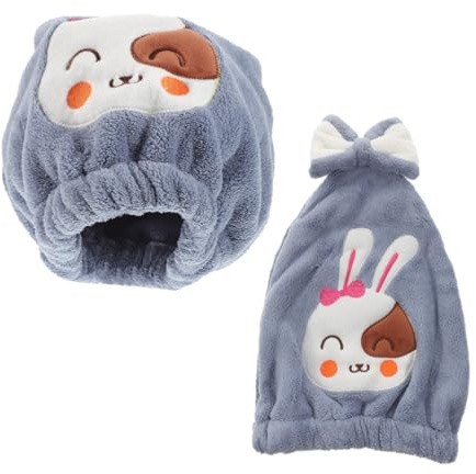 Kinder Dry Cap Coral Fleece, 2 Stück-pack, Blau, Kaninchenform | Gesichtswäsche und Unterwegs, Süßes Design, Leicht Anzuwenden, Schnell Trocknend