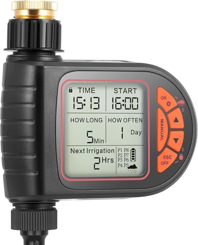 Programmable Water Timer Water Sprinkler Timer for Garden Irrigation Hose with 8 Programs Digital Irrigation System with Child Lock Mode, Rain Delay/Auto & Manual Watering Control Makdly
