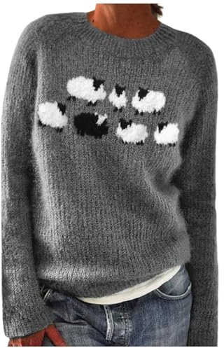 Pullover Damen Sommer, Pulli Mit Rundhals Print Sweater Sommer Sweatshirts & Kapuzenpullover Für Winterpullover Warm Lang Elegant Women's Sweaters Langarmshirts Shirt Langarm Oberteile Oversize