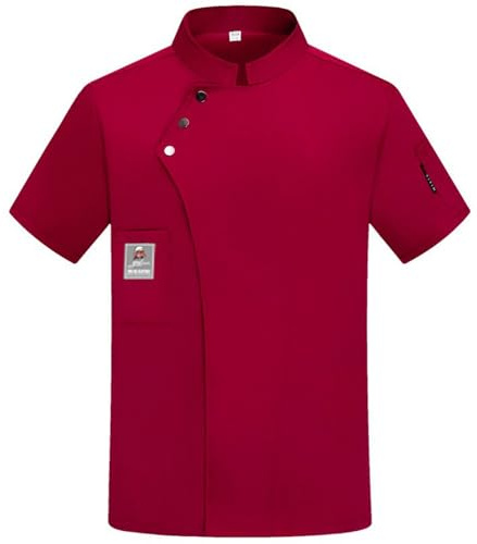 Veste De Cuisine Homme Chef Unisexe Restaurant Chef Uniforme Chemise Manches Courtes Veste Vêtements de Travail Manche Courte Rouge L