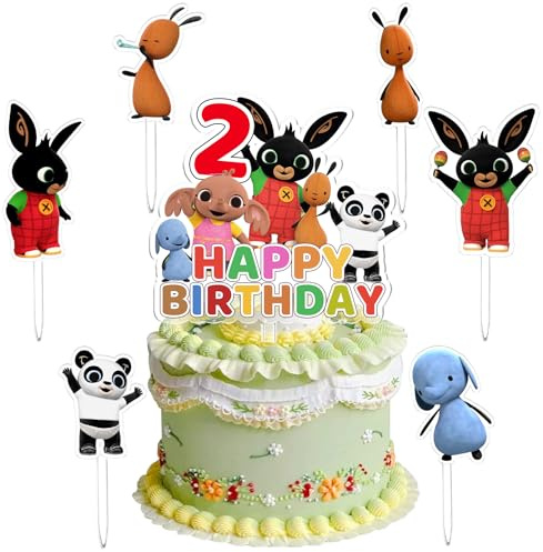 Cake Topper Bunny 2 Anni, 7 Pezzi Decorazioni Torta Bunny, Cupcake Topper, Compleanno Decorazione, Ragazzi e Ragazze, Forniture per Feste, Festa Compleanno per Bambini, Anniversario, Festa Matrimonio