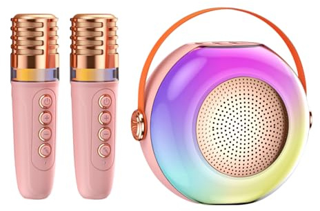 Machine de karaoké pour - Petite Machine de karaoké | Haut-Parleur Portable | LED Lights Music Player avec Deux Microphones | Chant sonore pour la Famille Qui Collecte Les Adultes et Les