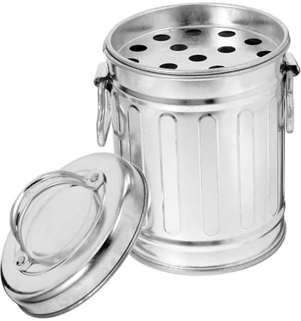 CONGARTENO Ashtray Trash Can Small Trashcan with Lid Iron Bucket Pen Holder Desk Garbage Can Tabletop Trash Bin with Lid Galvanized Metal Canister Desktop Rubbish Bin Silver Galvanized Iron