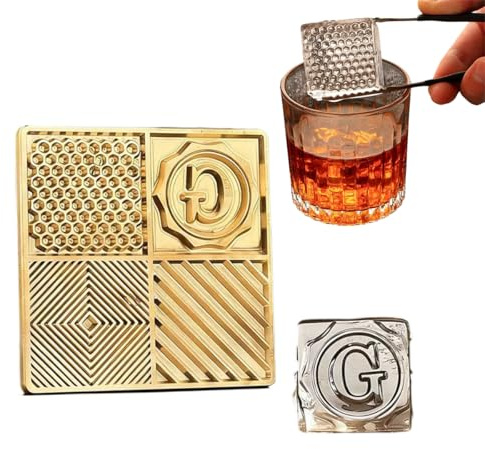 Stampo per ghiaccio - Stampo per cubetti di ghiaccio personalizzato in ottone, stampo per goffratura personalizzato, vassoio per bevande, francobolli per cocktail, accessori da barista per whisky