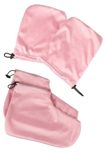 Hohopeti Color Rosa Juego de 2 Pares de Guantes y Cubre Pies Mantén la Cera Caliente de Algodón y Felpa para Terapia de Parafina y Maximiza la Absorción de Humedad en Salones de Belleza