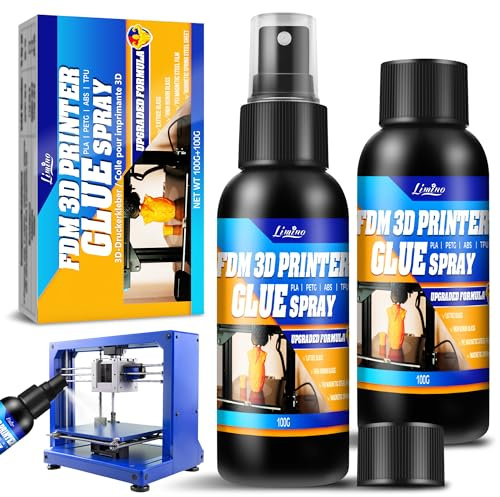 3D-tryck lim – PLA lim 3D-skrivare, förhindrar försämring på uppvärmd tryckplatta, 3D-spraylim för ABS, PLA, PETG, TPU-filament på olika tryckplattor, restfritt, 2 x 100 ml