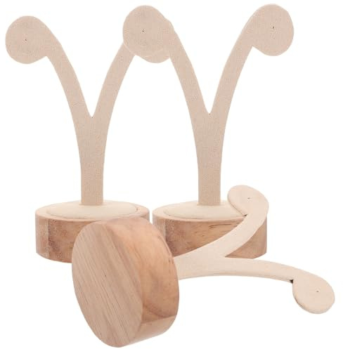 LALADEFIEE Espositore Base Beige per Orecchini a Y in Ferro e Legno Organizer Orecchini Versatile 3 Pezzi per Collezione e Toeletta