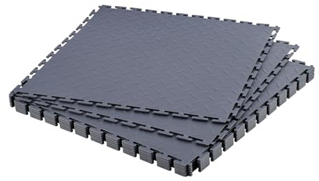 VEVOR Suelo de PVC para Garaje, 513 x 513 x 5 mm, Instalación Clic, Alfombrillas Antideslizantes de PVC con Patrón de Diamante para Taller, Almacén, Cuarto de Herramientas, Gris Grafito, 8 uds