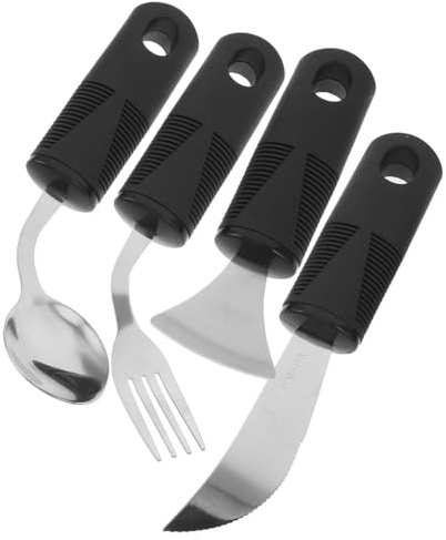 BCOATH Juego de Cubiertos y Antideslizante Antivibración para Personas Mayores y Acero Inoxidable con Mango de Goma Fácil de Limpiar Vajilla Auxiliar para Usuarios con Dificultades