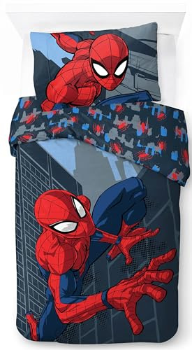 Jay Franco Children's Marvel Spiderman Single Duvet Cover Set – 100% Cotton Super Soft Bedding with Pillowcase, Official Licensed Product, Navy, 2 Piece Set