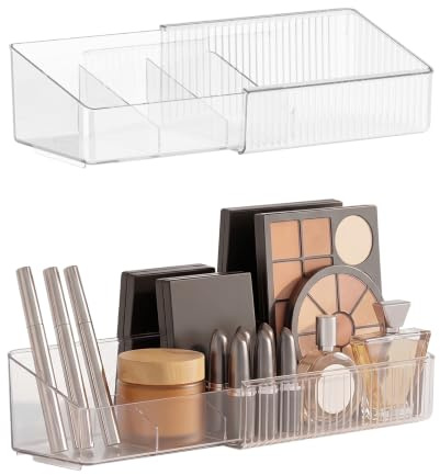 Gurwen 2 Stück Schminktisch Organizer Ausziehbare, Spiegelschrank Organizer | 4 Fächer, Transparenter Make Up Organizers für Innenraum des Badezimmer Spiegelschrank und Organizers Schublade