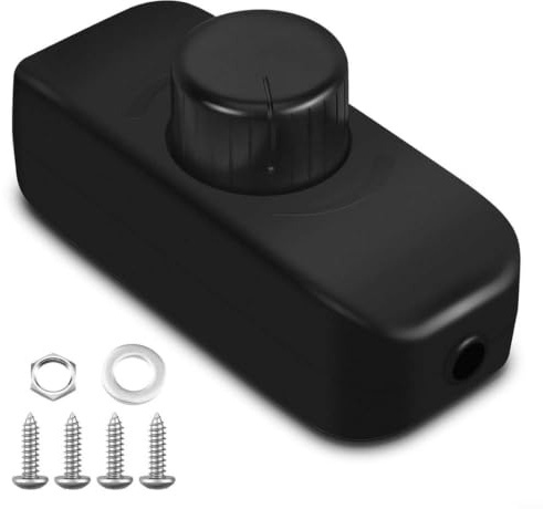 Hoppipola Interruttore dimmer LED 220V-240V Inline Rotazione Dimmer con funzione di memoria per LED/lampadine a incandescenza senza sfarfallio Push ON/OFF Interruttore a cavo nero (nero)