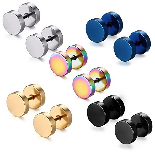 5 Paare 8 mm Tian Edelstahl Herren Ohrstecker Creolen Tunnel Ohrringe für Damen Fakeplug Fake Plug Ohrringe Edelstahl Herren Pierced Earrings (5 paar 8mm)