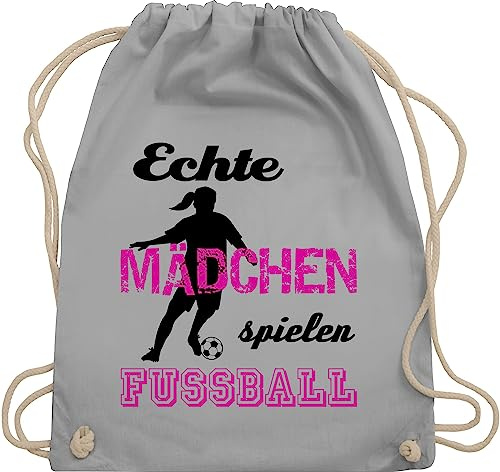 Turnbeutel Rucksack - WM 2026 - Echte Mädchen spielen Fußball - Schwarz - Unisize - Hellgrau - fussball geschenke fußball-rucksack fussballer spiel beutel für fussballrucksack fußballer coole