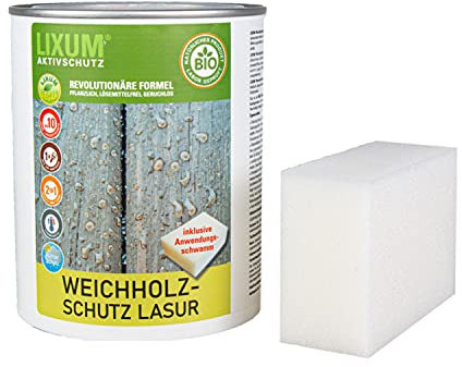 LIXUM Biologischer Holzschutz Weichholzschutz - Lärche, Farbe:Bordeaux 0.40, Inhalt:1000 ml (ca.30m²), inkl. Zubehör:Schwamm