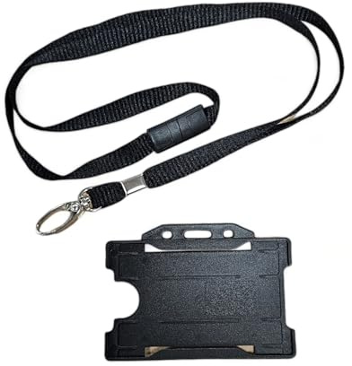 Black Lanyards for Neck with Single-Sided ID Card Holder - Recycled Polyester, 10mm Wide, Safety Breakaway, Metal Lobster Clip, Badge for Lanyards - for Students, Staff, Visitors - ALG ID Cards
