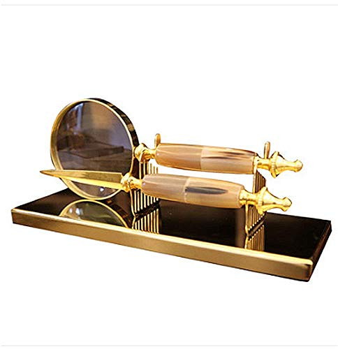 Tlyd Vergrößerungsglas Dekoration, Retro Vertikal Rindknochen Lupe Brieföffner Set Handgemachte Schmiedestillleben Dekoration Mit Standfuß