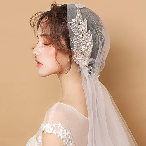 Brautschleier Damen Weiß Schleier Braut Hochzeit Tüll Spitze Perle Softtüll Kurz Satinkante Elegant Retro Hochzeitsschleier Brautschmuck Fotografie Show Haarschmuck Party Halloween Cosplay Haar Deko