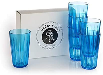 Buddy´s Bar - 6er Set, Hochwertige 0,4 Liter Tritan Kunststoff Trinkgläser, BPA frei, Kristallglas-Optik, bruchfeste Mehrweg-Gläser, wiederverwendbar und spülmaschinenfest, 400 ml, blau