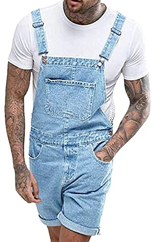 Salopette Corta da Uomo in Denim Salopette con Bretelle Slim Fit Jean Shorts Jeans Tuta One Piece