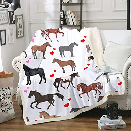 Loussiesd Cute Horse Throw for Kids - Heart Fleece Plush Blanket - All Season - Cartoon Farm Animals - Sherpa - 50x60