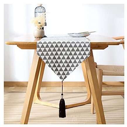 Banemi Langer Tischläufer, Retro Tischdecke Grau Einfache Dreiecksform Baumwolle 33X140cm Tischdeko Trauung