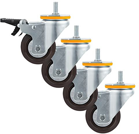 Suwooy 4 STK. Schwerlastrollen,Lenkrollen, Möbelrollen,Gummi Schwenkrollen Räder,Transportrollen,Rollen Für Möbel Mit Bremse/Ohne Bremse,Jede Rolle Trägt EIN Gewicht Von 112Kg,4Brakes-M16