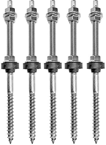 10er-Set Stockschraube M12 x 300 montiert A2 + Flanschmutter Dachhaken Edelstahl EPDM