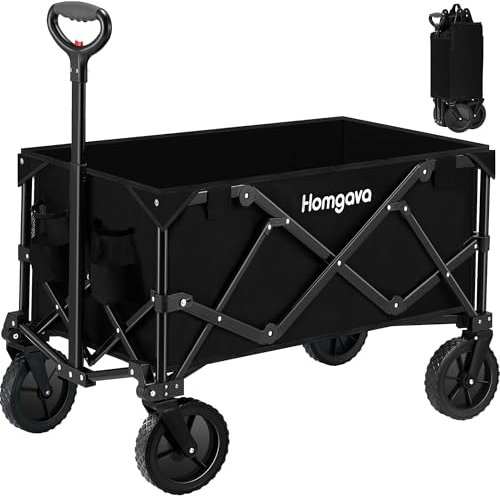 Homgava Chariot Pliable et Pliable, Chariot de Plage en Plein air, Chariot de Jardin Robuste avec Roues Tout Terrain, Chariot Utilitaire Portable de Grande capacité pour Le Camping, la pêche, Le