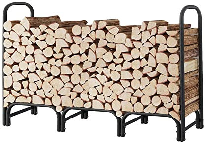 CALIDOLA Kaminholzregal mit Abdeckung, 2,4 m, strapazierfähig, für drinnen und draußen, Schwarz