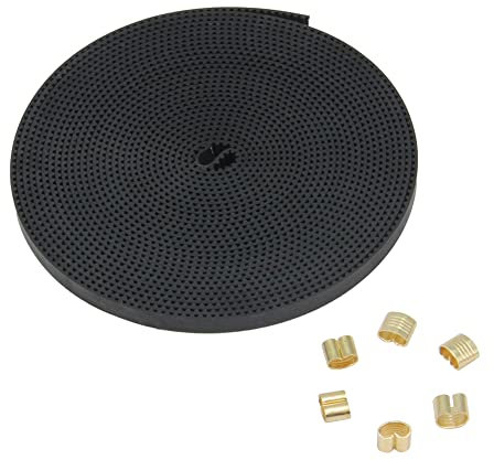 Zeberoxyz GT2 Schwarz offener Zahnriemen aus Gummi X Y Achse Länge 5Meter/16.4Ft Breite 6mm mit 6STÜCK Kupferschnalle für Ender3 Ender5 CR10 3D Drucker(Offener Gürtel- 5Meter)