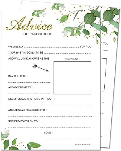 20 x Baby Ratschläge Karten für Elternschaft - Babyparty Spiel - Botanicals Design - Inklusive Siegerurkunde