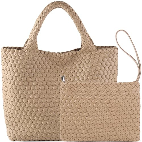 JINMANXUE Mode Gewebte Tasche Shopper Tasche Reise Handtaschen und Geldbörsen Frauen Tote Bag Große Kapazität Schulter Taschen, aprikose, 16.1 W x 7.1 D x 11 H