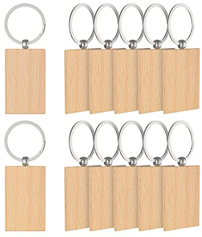 efuturetime 12PCS Schlüsselanhänger Holz Blanko, Rechteckig, Wooden Keychain Schlüsselring, Beschriftbar Schlüsselanhänger Rohlinge Holz für DIY, Malerei, Dekoration, Geschenke