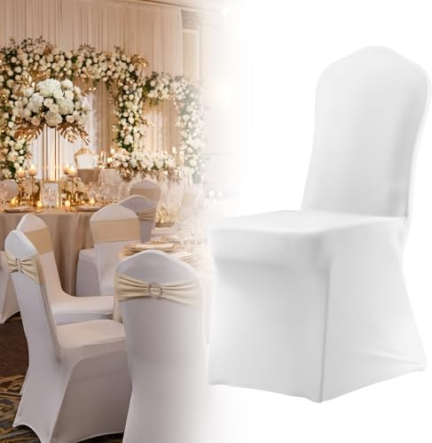 YARDIN 100 Stück Stuhlhussen Weiß Universal Stretch Stuhlbezug, Elastische Abnehmbarer Waschbarer Stuhlbezüge, Moderne Chair Cover Stuhl Abdeckung für Bankett Deko und Hochzeit Party