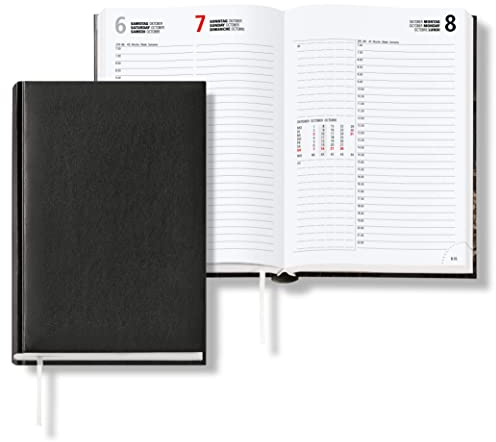 Buchkalender 2026 A5 1 Tag 1 Seite 352 Seiten Chefkalender in Schwarz Balacron Einband Terminplaner Chefplaner Terminkalender Tageskalender