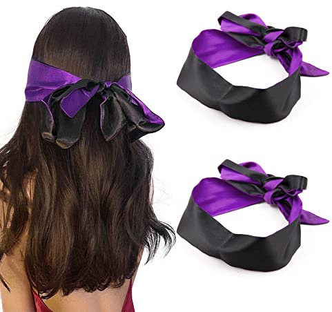 Augenmaske aus Satin, sexy Augenbinde zum Schlafen, Augen gebunden, Maske zum Schlafen in Satin, Maske aus Satin, Augenbinde für Augen, Augen, Liebespaare, Schwarzlila, 2 Stück