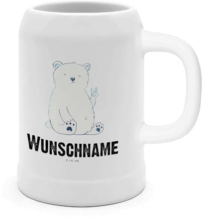 Mr. & Mrs. Panda Personalisierter Bierkrug Eisbär Faul - Personalisierte Geschenke, Entspannen, 0, Teddy, Homeoffice, Büro, Bär, Arbeit, Mit Namen, XXL Wunschname, Tonkrug, Krug Namensgravur