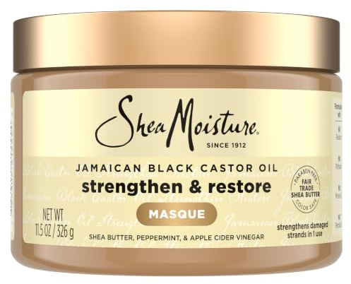 SheaMoisture Jamaican Black Castor Oil Strengthen & Restore Treatment Masque, Shea Butter/Peppermint/Apple Cider Vinegar, 355 ml