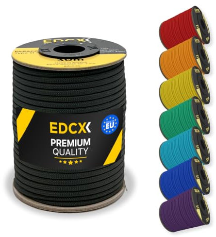 EdcX 4 mm Nylon Paracord 550 30 m (100 Fuß) – Typ III, 100% Nylonseil, 7-strängiges Seil, 4 mm Nylonseil in Volltonfarben (Black, 30 m)