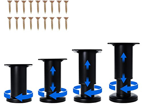 Olldag 4 Pcs Adjustable Height Furniture Support Legs [with Screws] 3.15-4.72 inch, Metal Heavy Duty Furniture Replacement Legs for Chair/Bed/Sofa/Cabinet/Couch/Dresser/Bed/Table (Black)