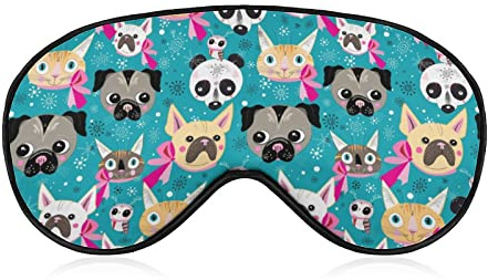 Schlaf-Augenmaske, Motiv: Möpse und Katzen, weicher Schlafbezug, Augenbinde, Schlafmaskenbezug für Schlaf, Reisen