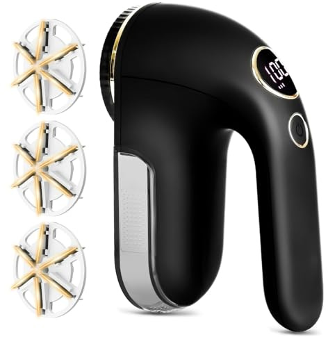 EiLVEEY Fabric Shaver, Electric Lint Remover Rechargeable with LED Display, 6-Leaves Stainless Steel Blades, 3-Speeds Adjustment, Sweater Shaver to Remove Fuzz, Lint, Pills for Clothes and Furniture